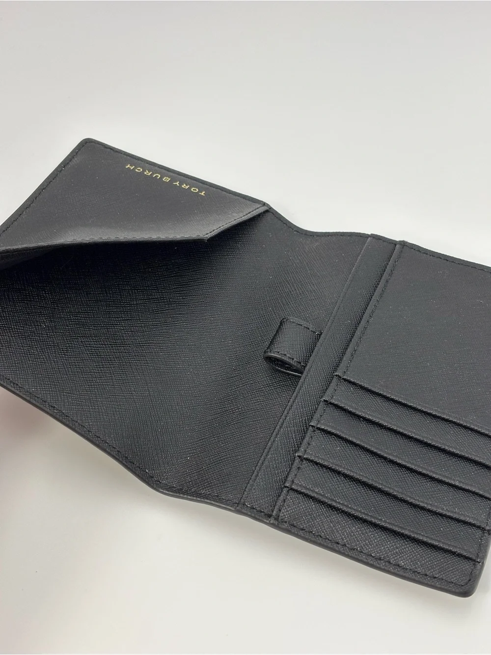 Tory Burch Black‎ Saffiano Leather Card & Passport Holder with Gold Logo